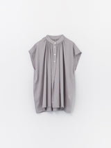 Button front gather blouse no sleeve