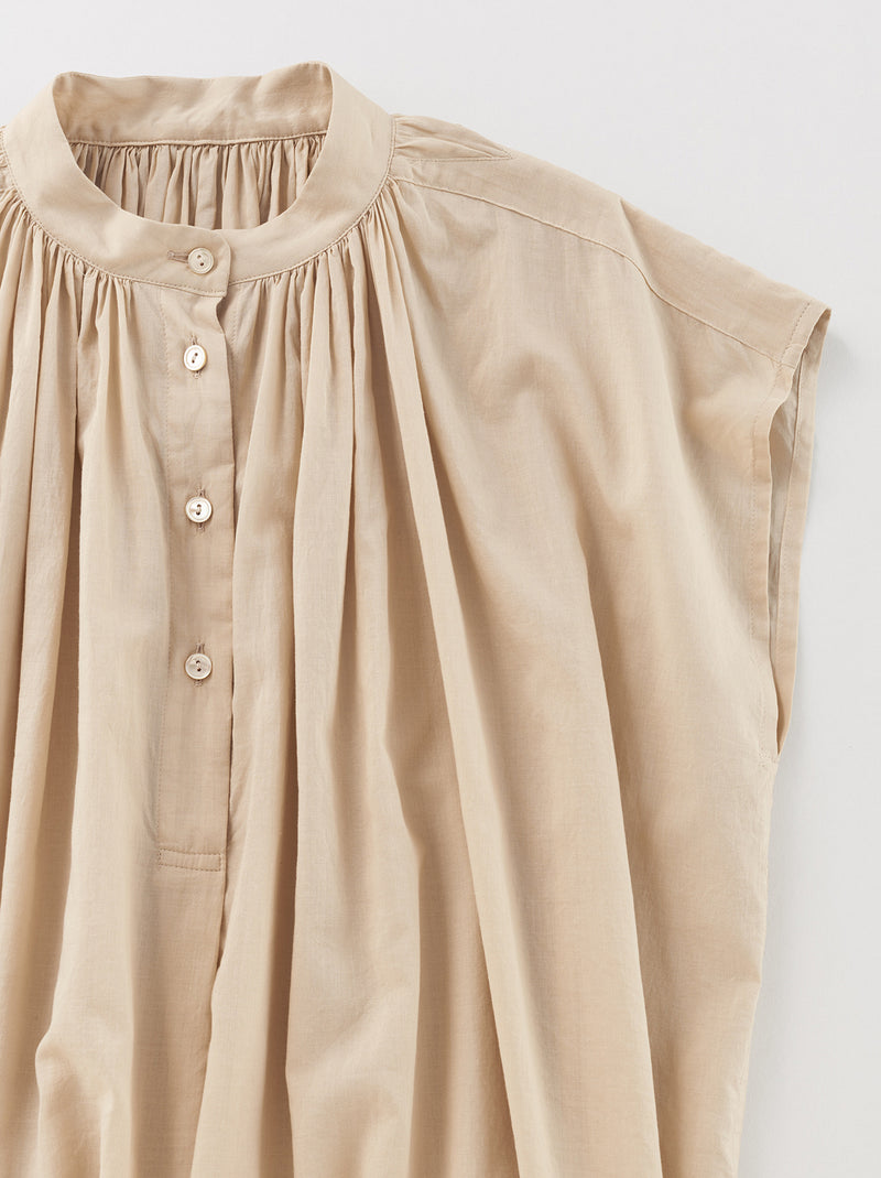 Button front gather blouse no sleeve