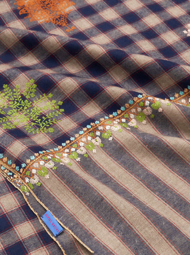 Pashmina shawl (Check - Navy blue)